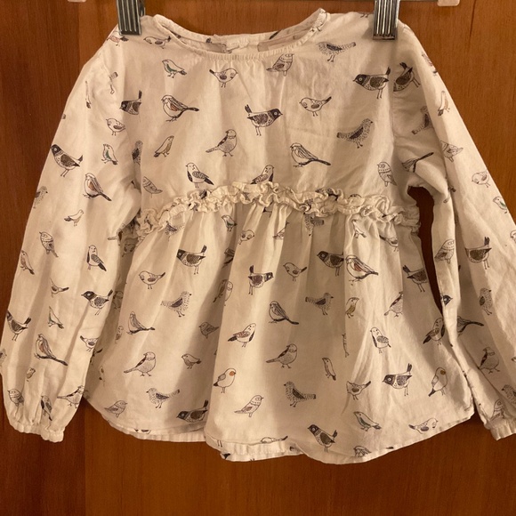 Zara Baby Girl Birds Shirt Sz 3-4 Years - Picture 4 of 9